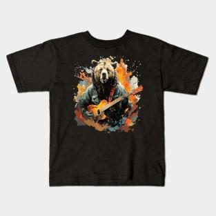 Grizzly Bear Playing Guitar Kids T-Shirt